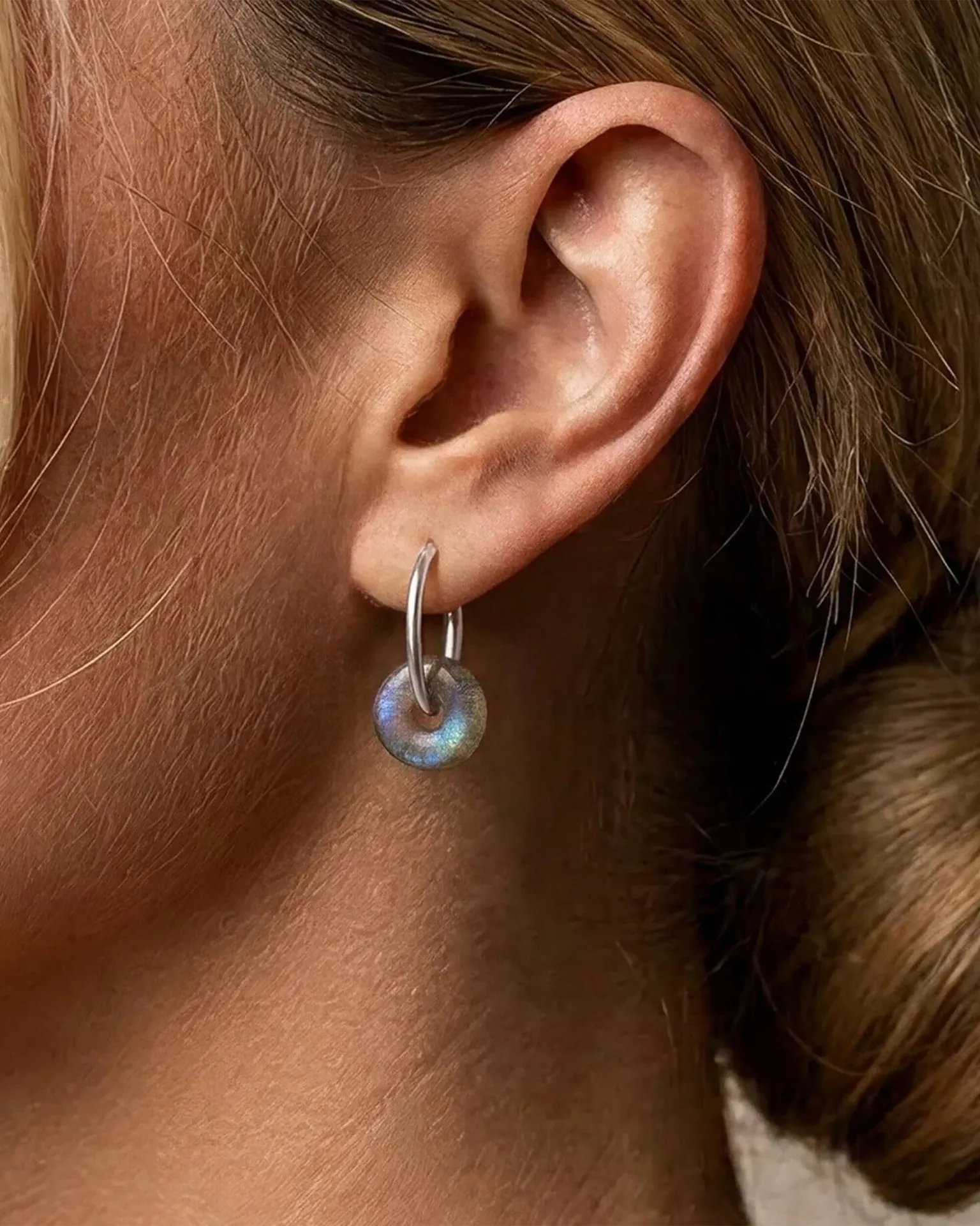 Labradorite Earrings - Circle Hoops