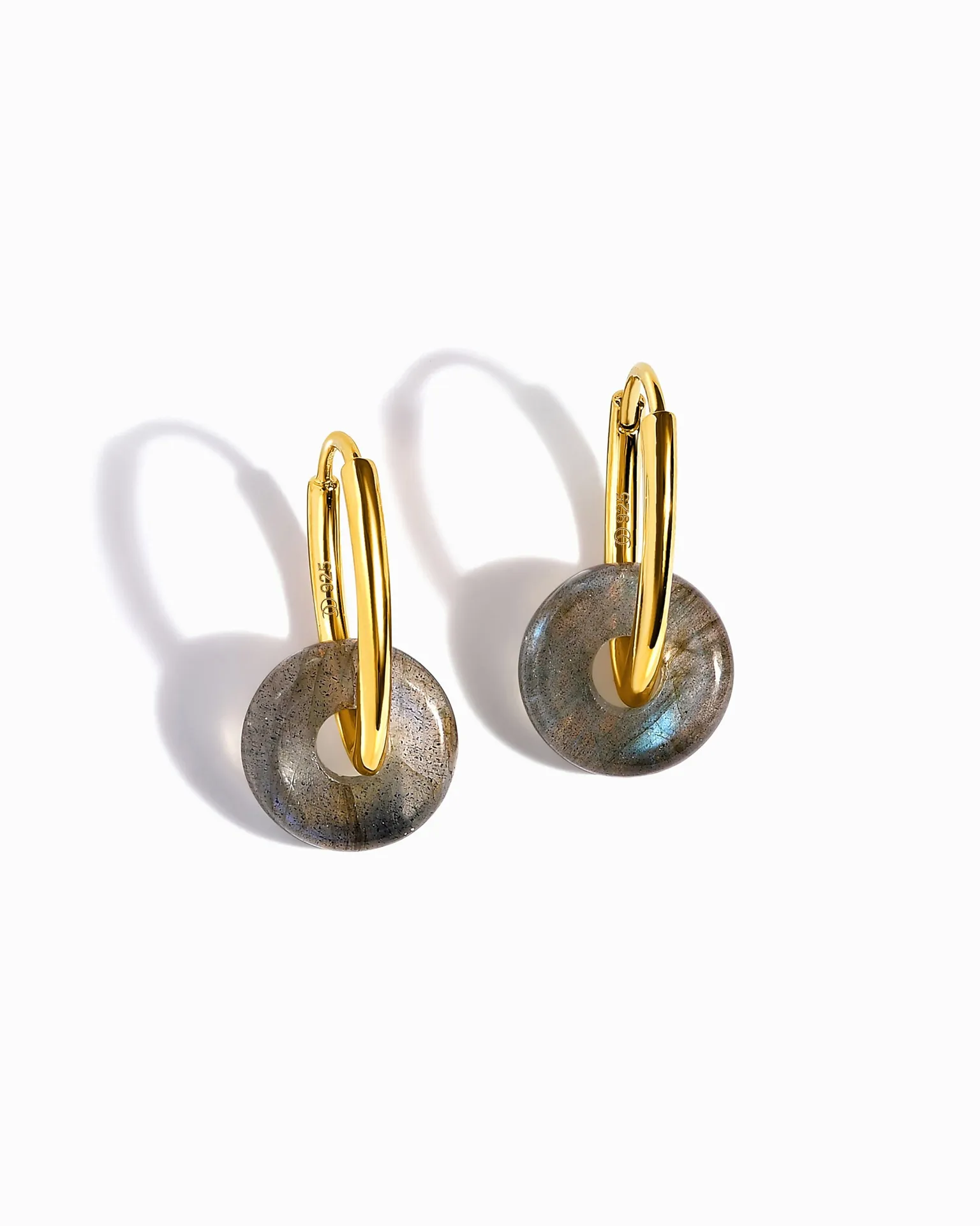 Labradorite Earrings - Circle Hoops