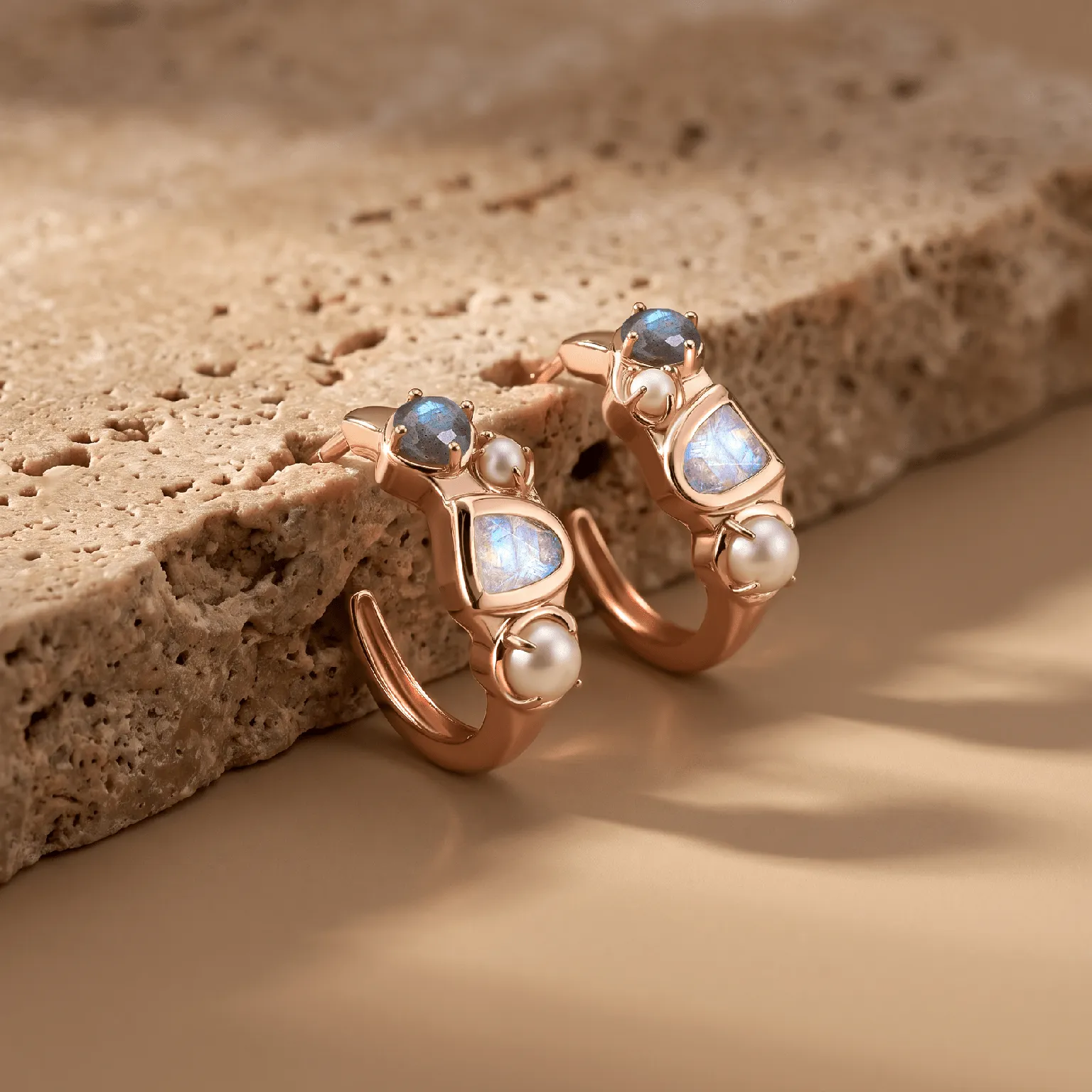 Moonstone Pearl Hoops - Heirloom