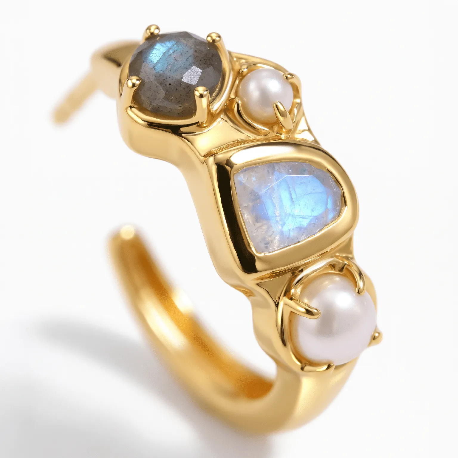 Moonstone Pearl Hoops - Heirloom
