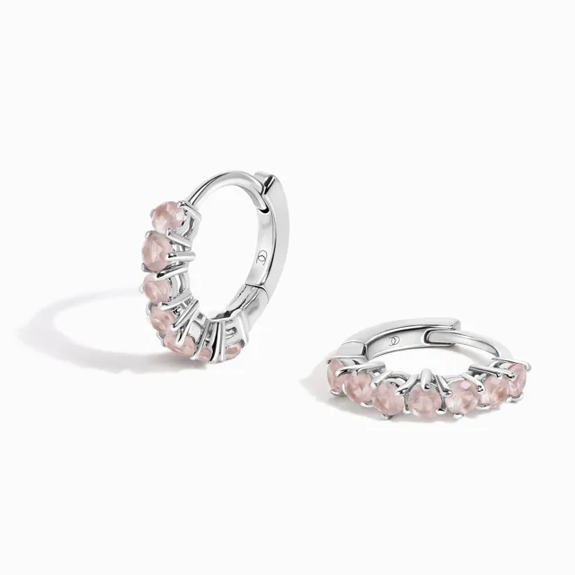 Rose Quartz Earrings - Bonny Hoops - October Birthstone