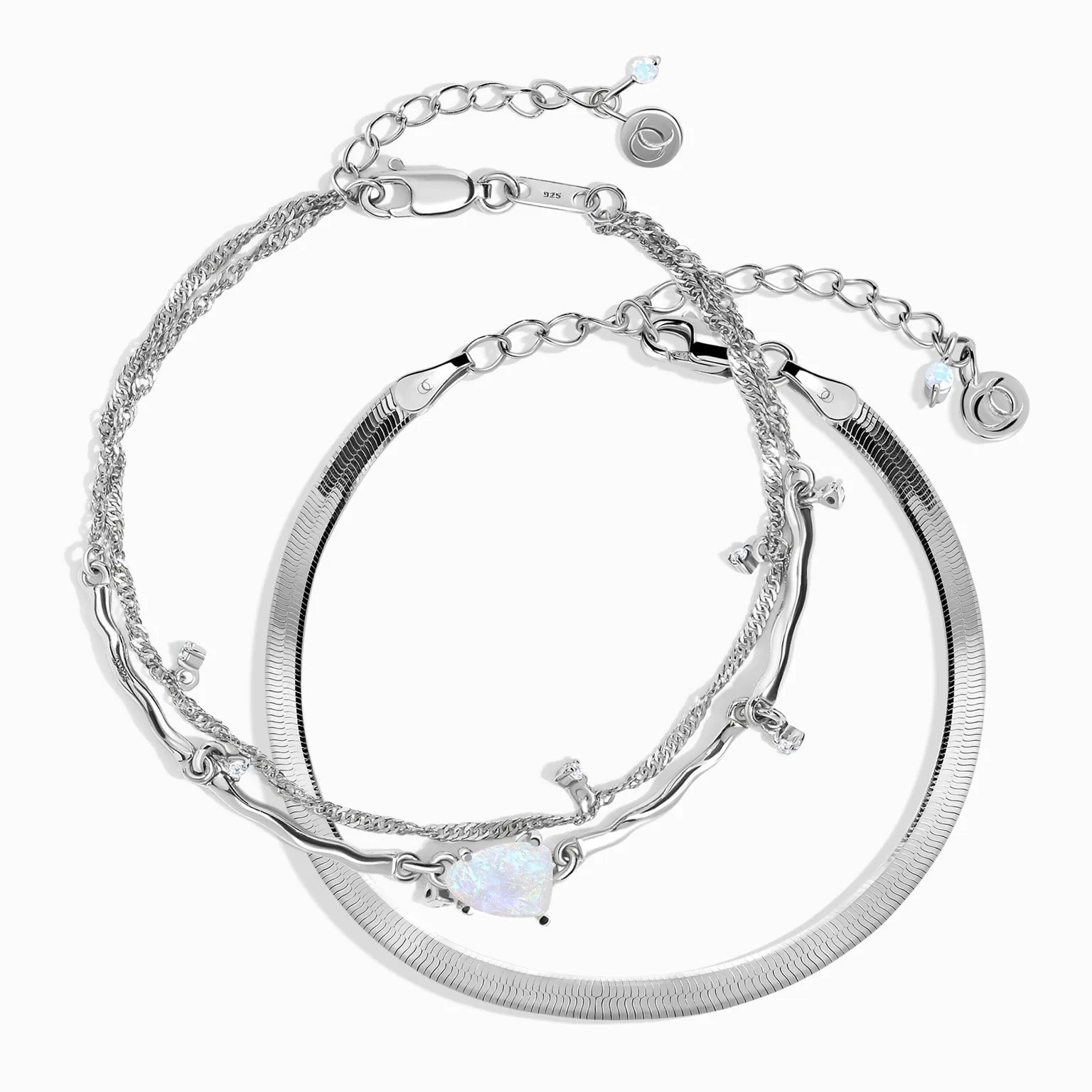 Moonstone Flow & Herringbone Bracelets
