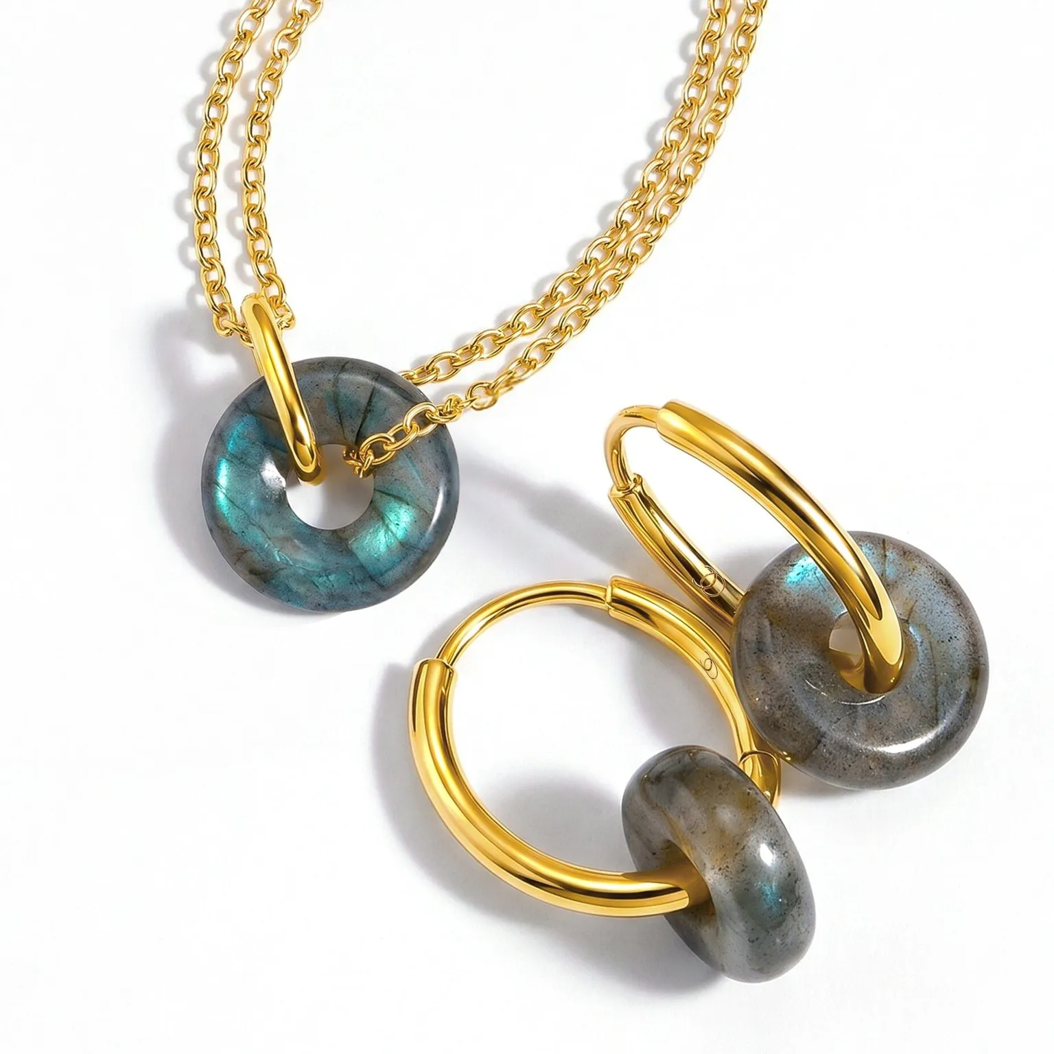 Labradorite Necklace & Hoops - Ora