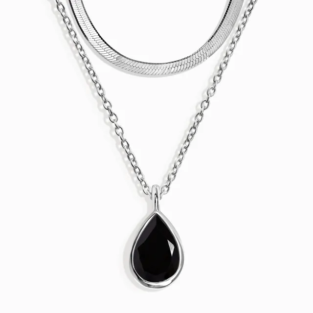Black Obsidian Hidden Heart Necklace & Herringbone Chain