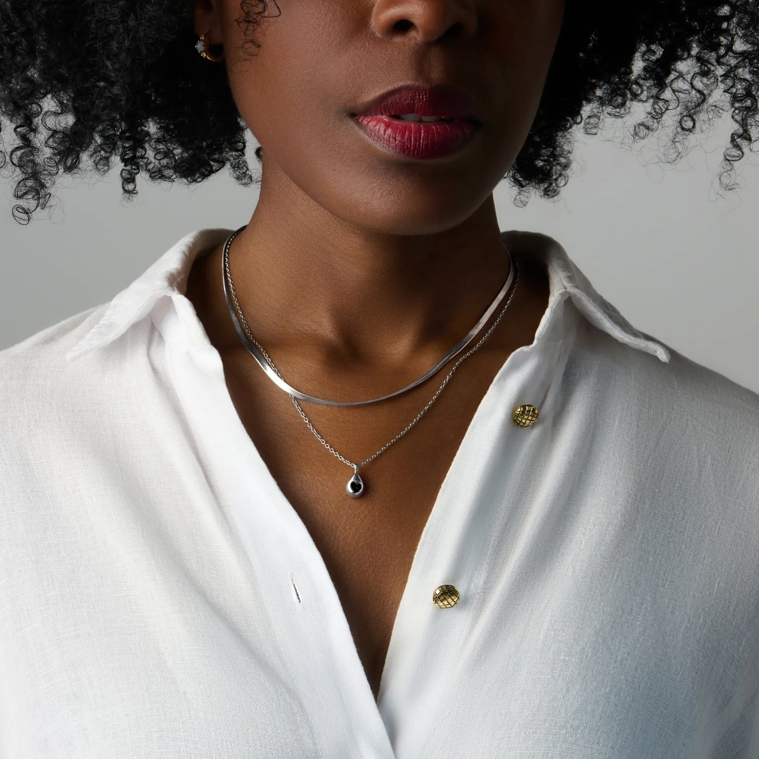 Black Obsidian Hidden Heart Necklace & Herringbone Chain