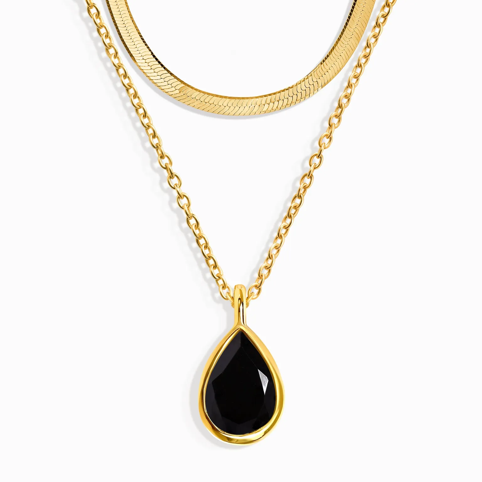 Black Obsidian Hidden Heart Necklace & Herringbone Chain
