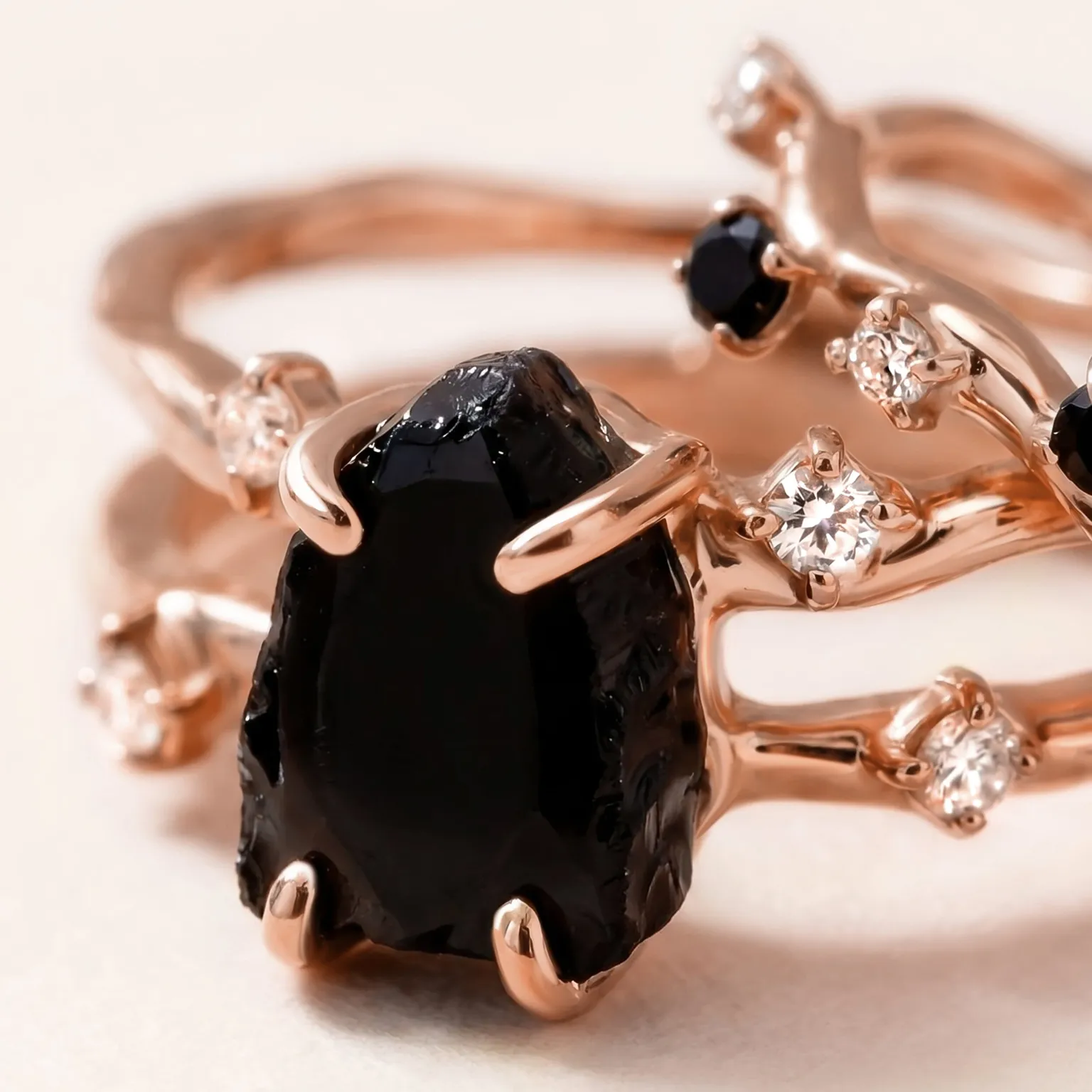 Black Obsidian Flow & Stardust Rings
