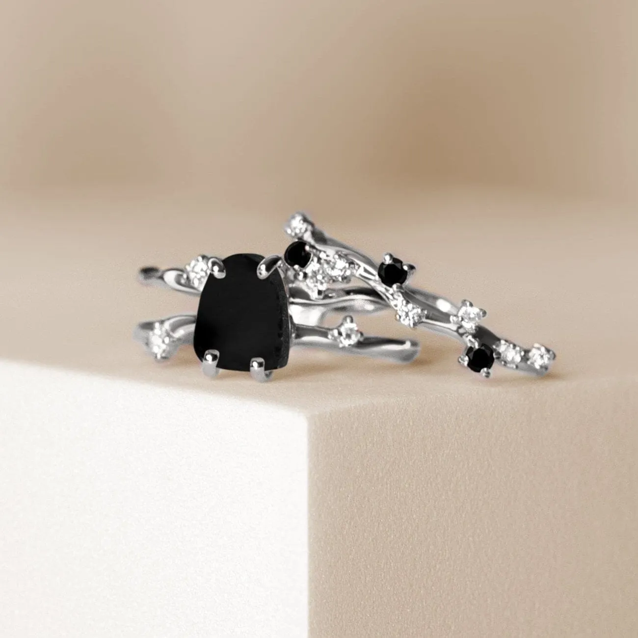 Black Obsidian Flow & Stardust Rings
