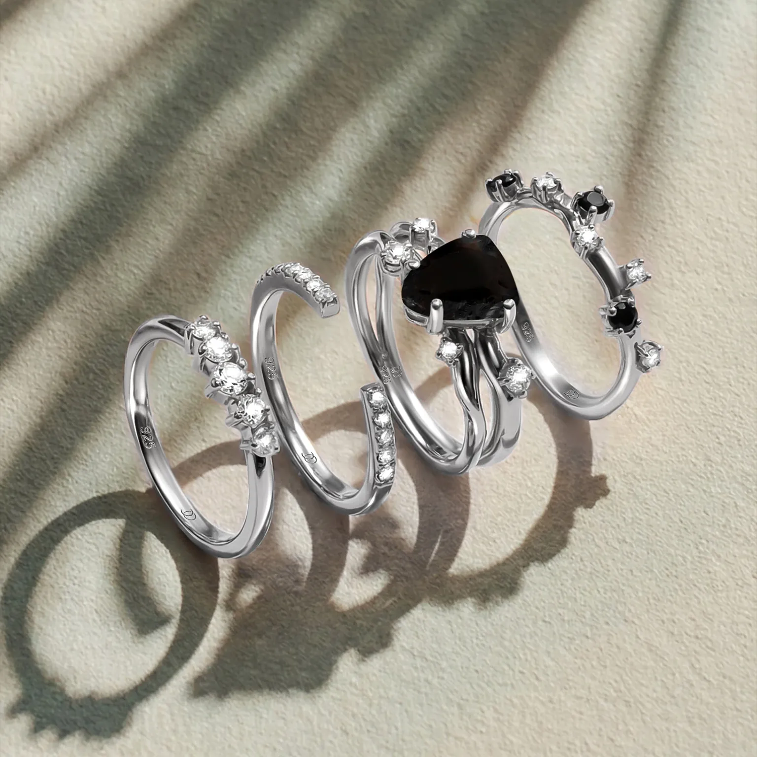 Black Obsidian Flow & Stardust Rings