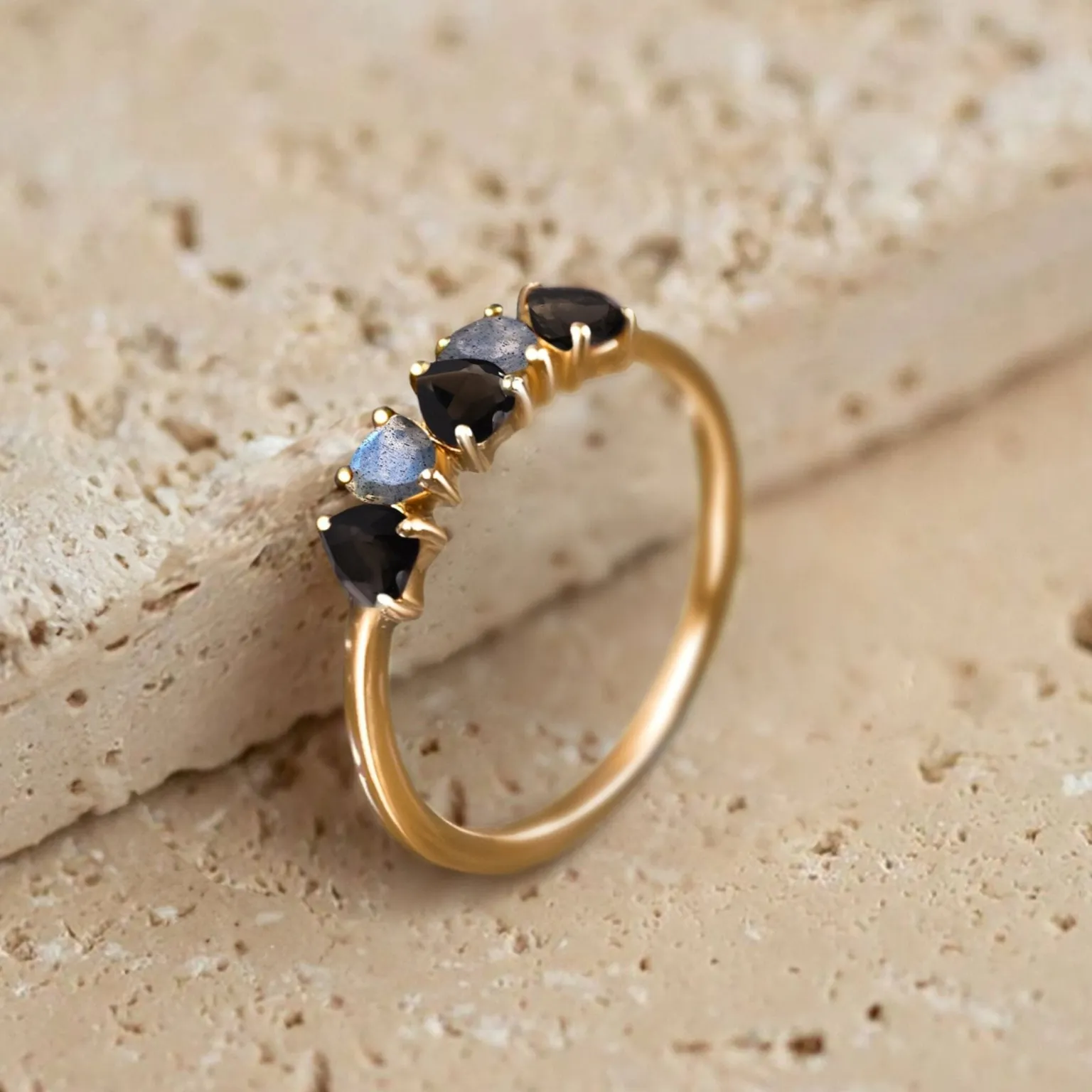 Black Obsidian Labradorite Ring - Crush