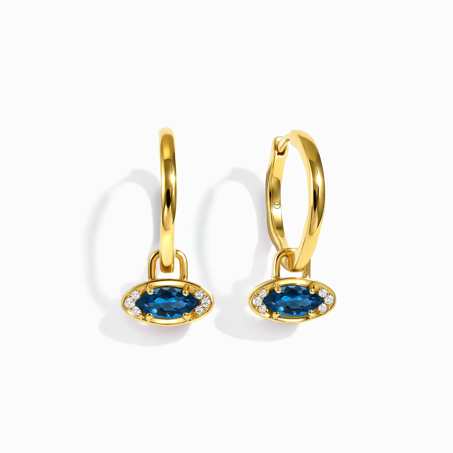 Blue Topaz Earrings - Evil Eye Hoops