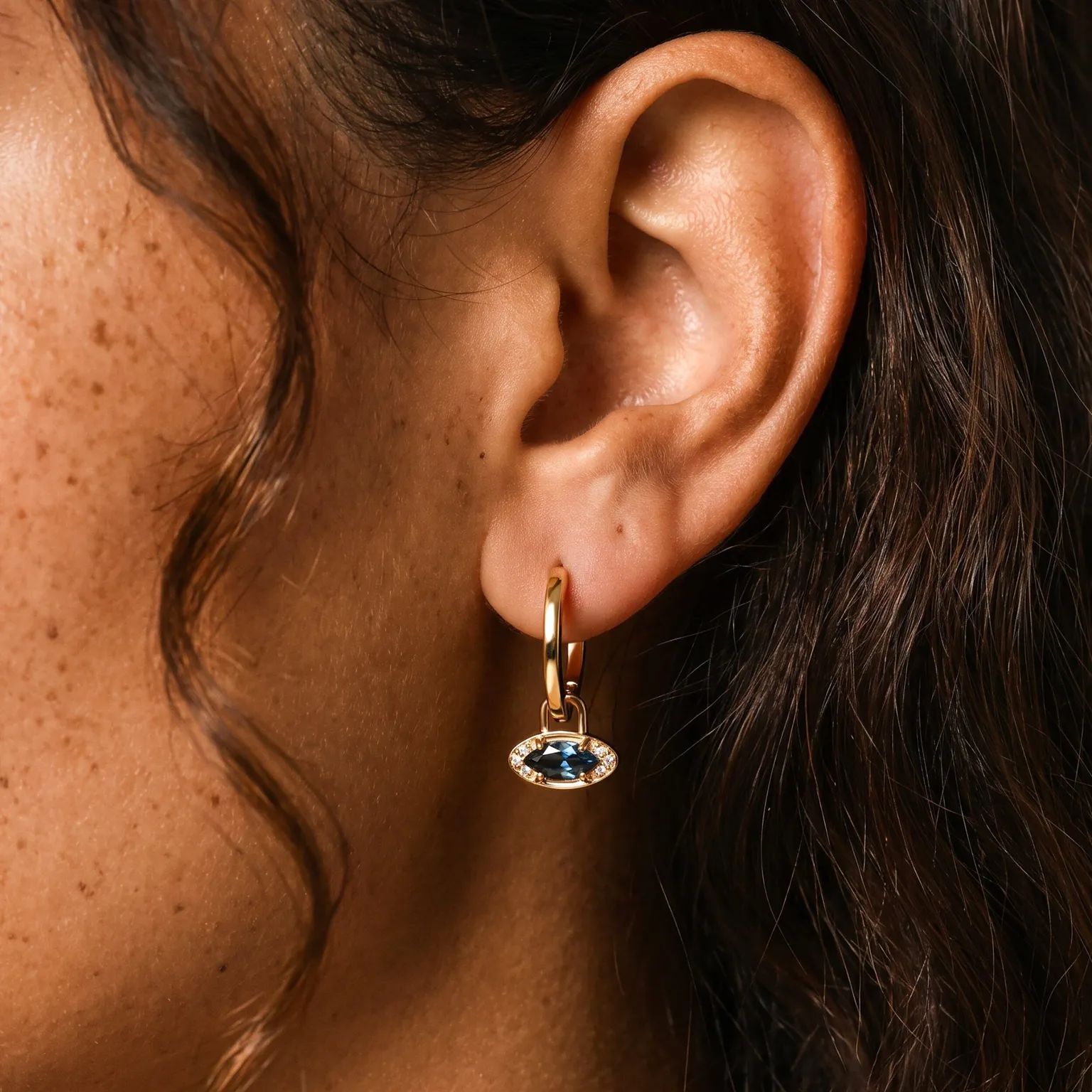 Blue Topaz Earrings - Evil Eye Hoops