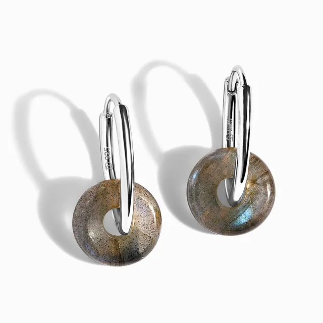 Labradorite Earrings - Circle Hoops