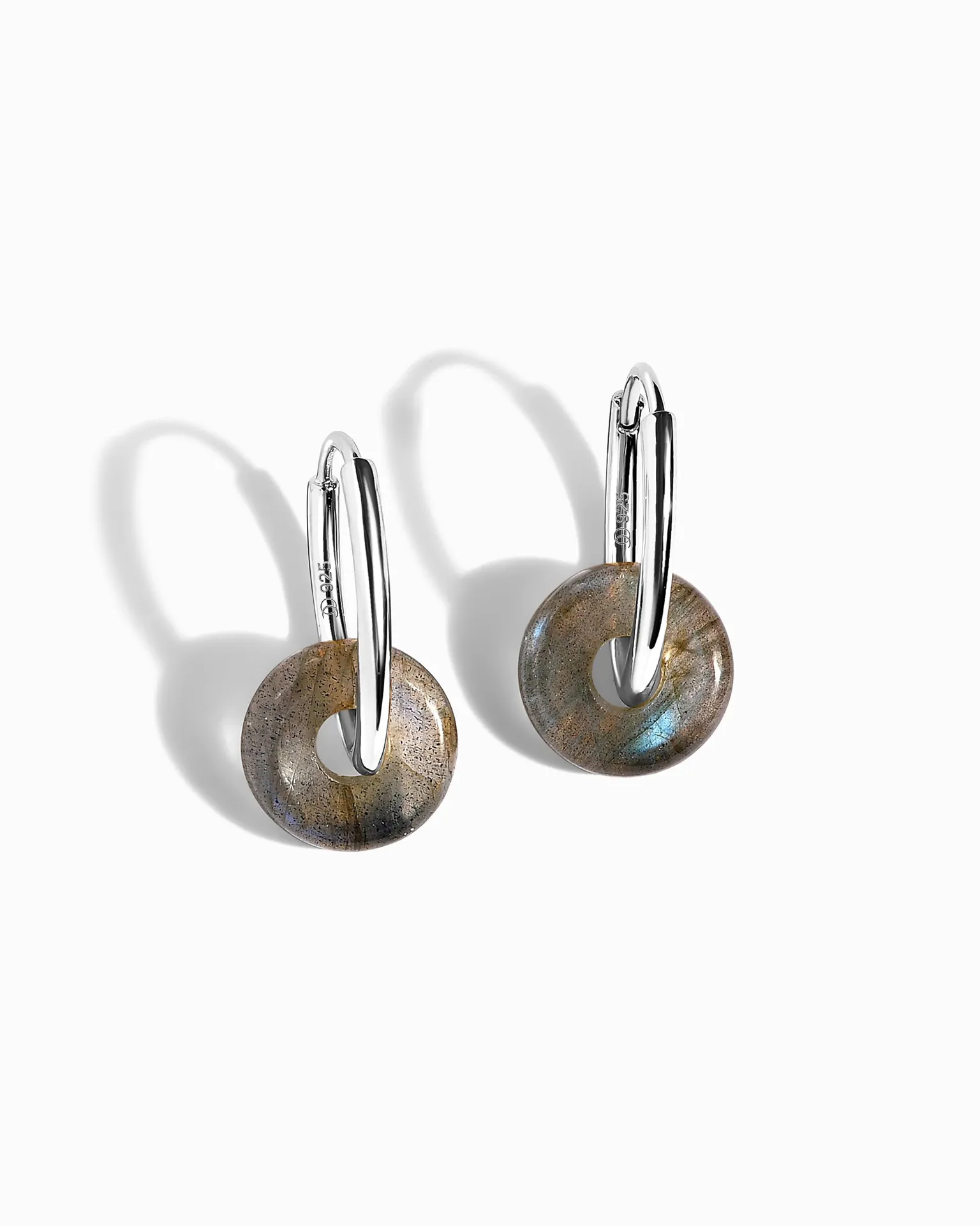 Labradorite Earrings - Circle Hoops